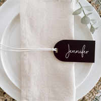 Arch Acrylic Luggage tags used for wedding favours and name cards place settings for wedding tables