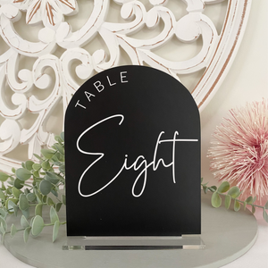 Arch acrylic modern table number frosted black white green blush beige