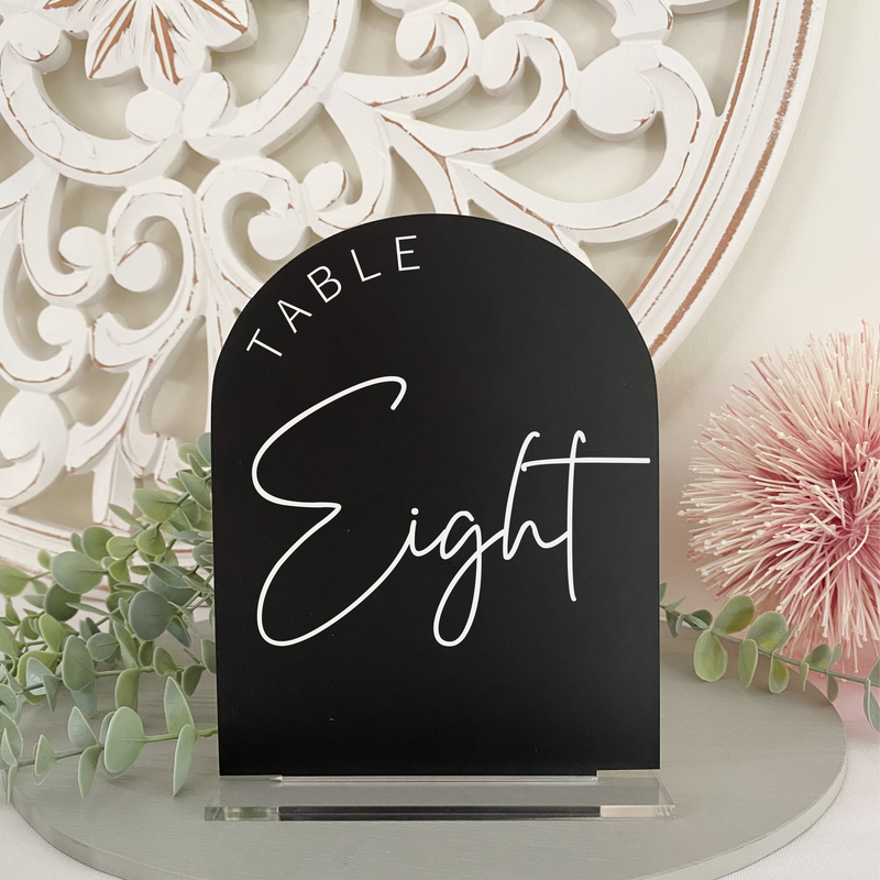 Arch acrylic modern table number frosted black white green blush beige