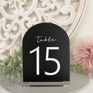 black arch acrylic wedding table number