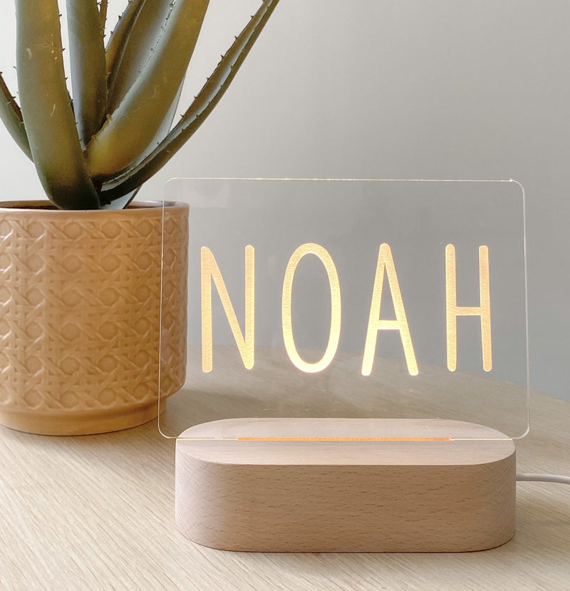 Kids Personalised acrylic Night Light. Custom made for your childs room or nursery and custom printed with name. Block name design