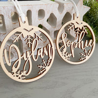 personalised wooden name christmas bauble ornament
