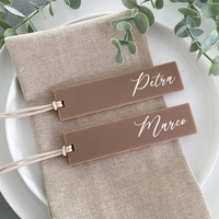 Personalised Slim design modern luggage tags weddings favours. In colurs green, pink, latte, beige. These make perfect cheap wedding favour and place cards. 