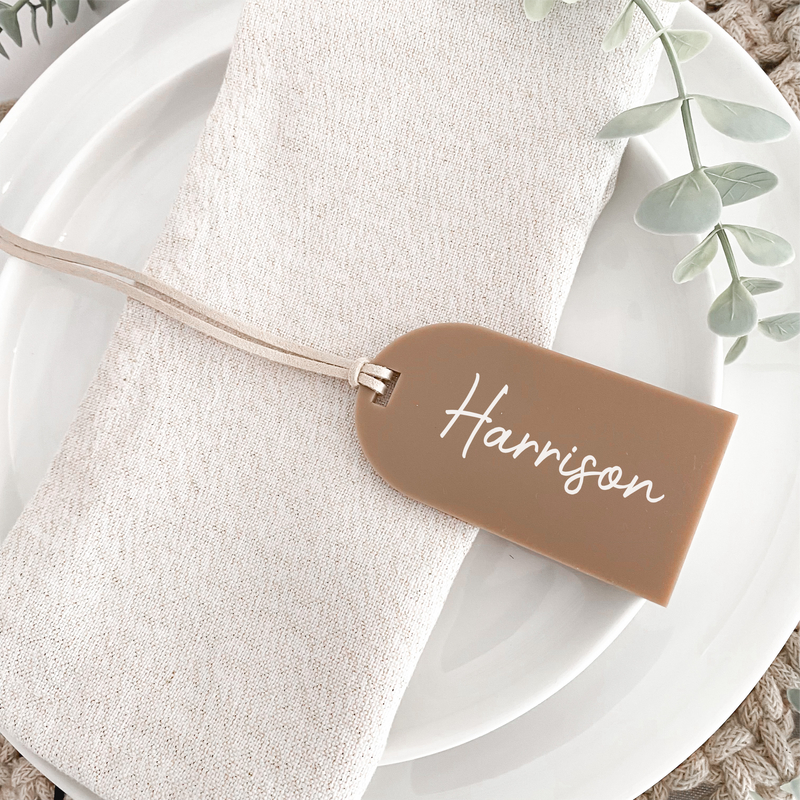 Personalised wedding arch acrylic tags for wedding favours