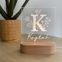 Kids Personalised acrylic Night Light. Custom made for your childs room or nursery and custom printed with name. Wildflower design