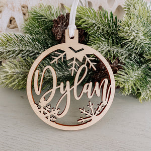 personalised wooden name christmas bauble ornament