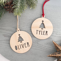 personalised Tree wooden name christmas bauble ornament