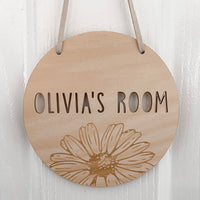 kids personalised hanging wooden sign plaque boho sunflower