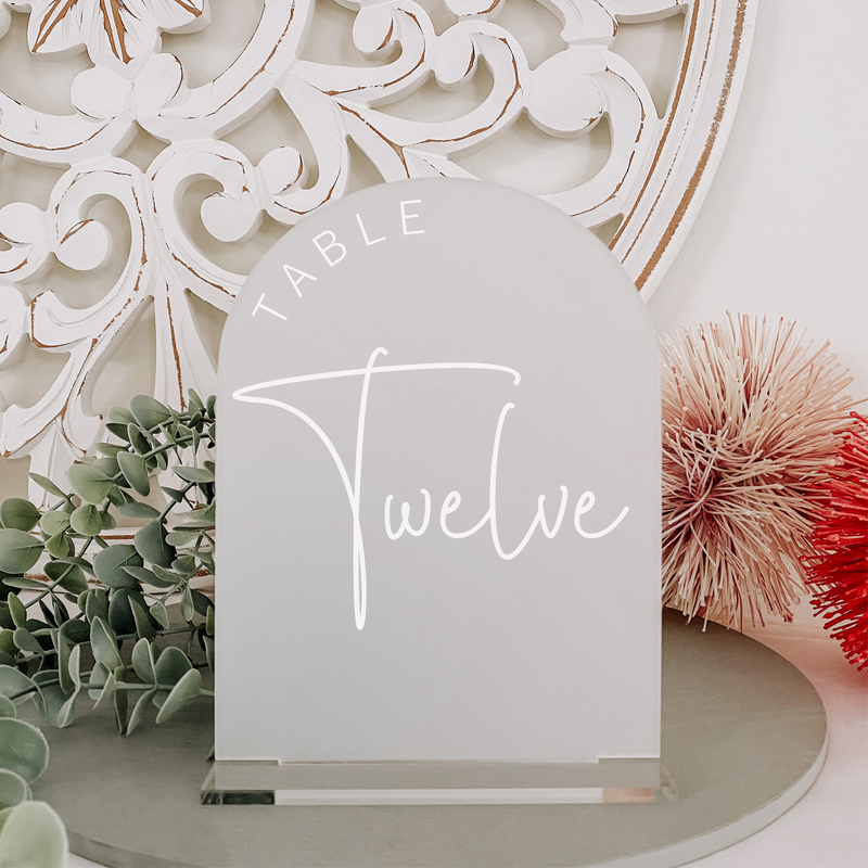 Arch acrylic modern table number frosted black white green blush beige
