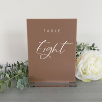 Rectangle acrylic table number modern beige pink green olive sage boho classic wedding style table decorations