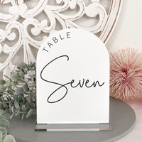 Arch acrylic modern table number frosted black white green blush beige