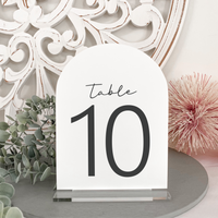 white arch acrylic wedding table number