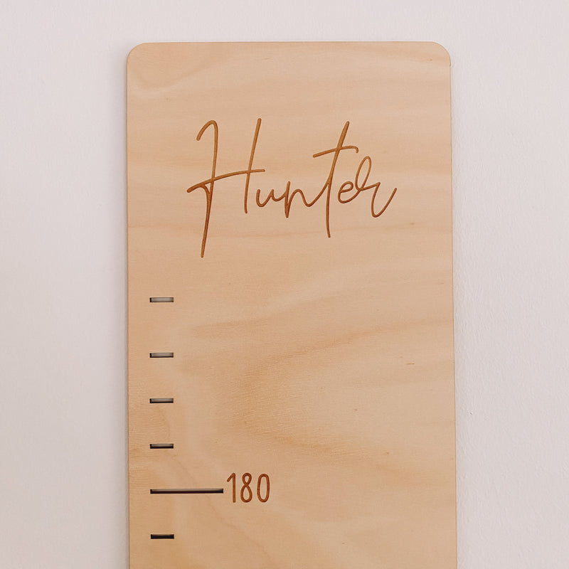 Kids wooden personalised name growth chart height ruler. Boho wooden nursery kids room decor.