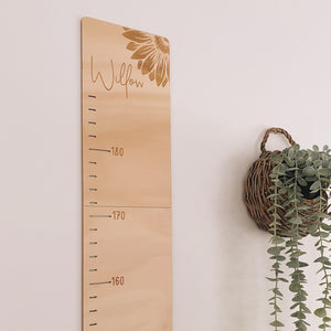 Kids wooden personalised name growth chart height ruler. Boho wooden nursery kids room decor.