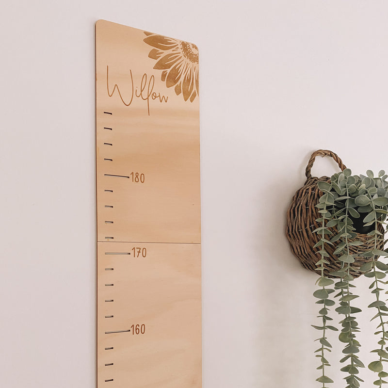 Kids wooden personalised name growth chart height ruler. Boho wooden nursery kids room decor.