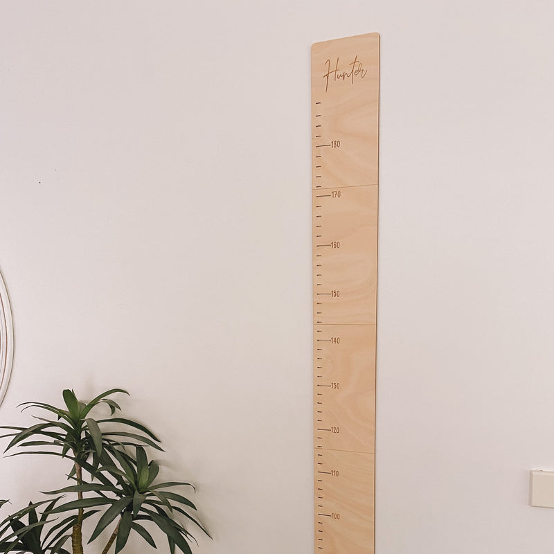 Kids wooden personalised name growth chart height ruler. Boho wooden nursery kids room decor.