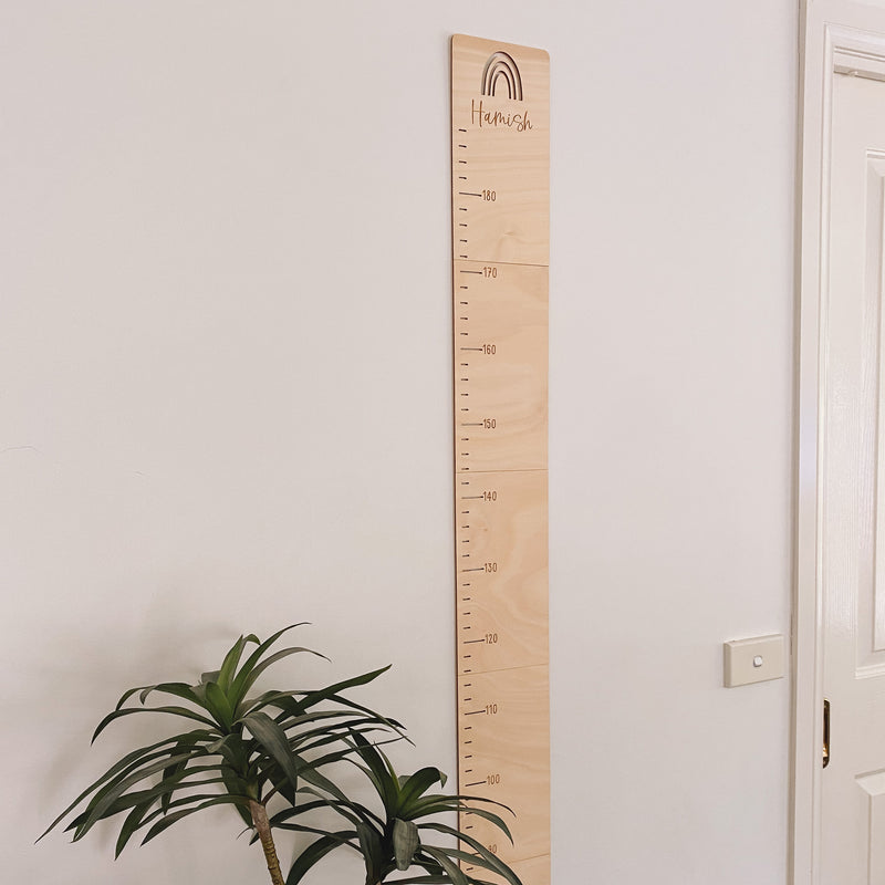 Kids wooden personalised name growth chart height ruler. Boho wooden nursery kids room decor.