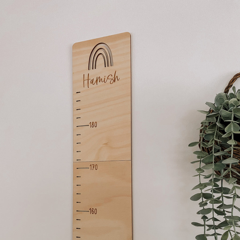 Kids wooden personalised name growth chart height ruler. Boho wooden nursery kids room decor.