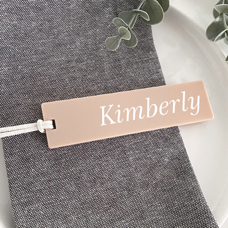 Arch Acrylic Luggage tags used for wedding favours and name cards place settings for wedding tables